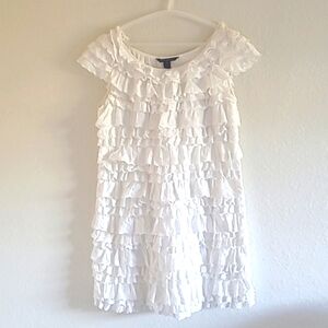 French Connection Lace Eyelet Ruffle Dress Sz12 White Layers. Scandi Girl.